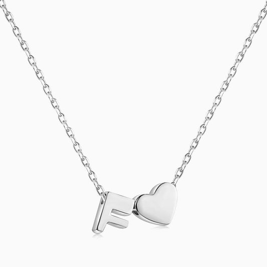 F initial and Heart Necklace in Silver