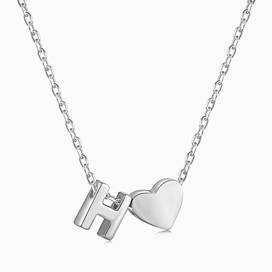 H initial and Heart Necklace in Silver