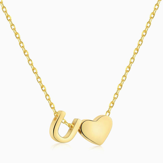 U initial and Heart Necklace in Gold