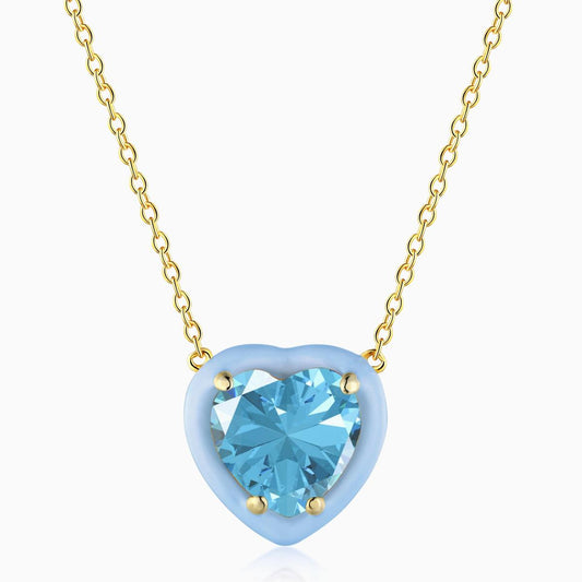 Blue Heart Shape Chain Necklace in Gold