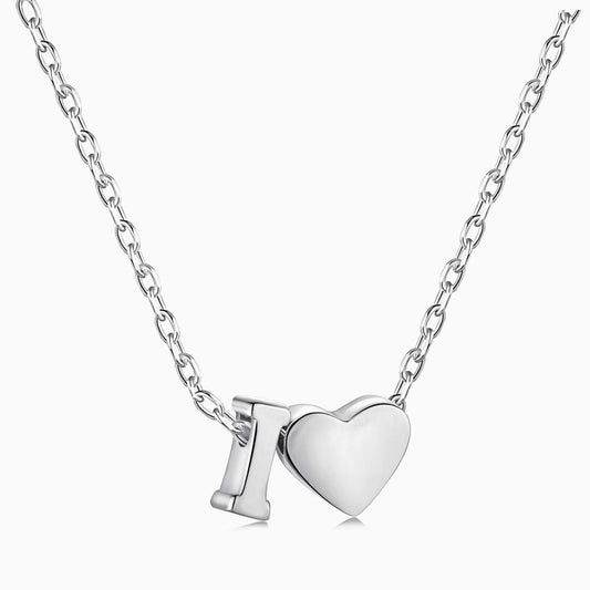I initial and Heart Necklace in Silver