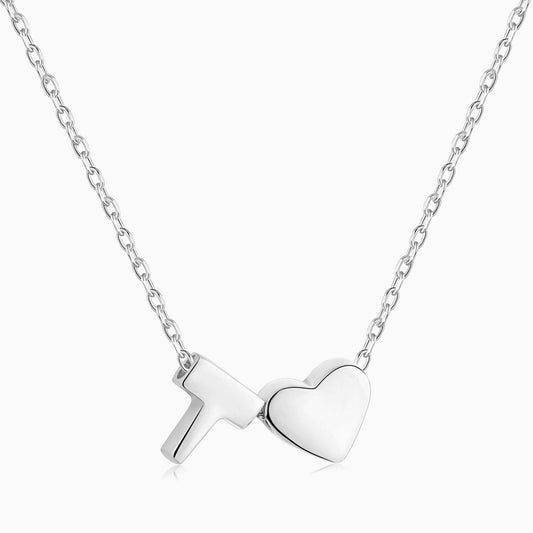 T initial and Heart Necklace in Silver