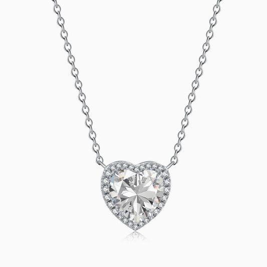 Heart Shape Halo Necklace in Silver