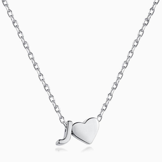 J initial and Heart Necklace in Silver