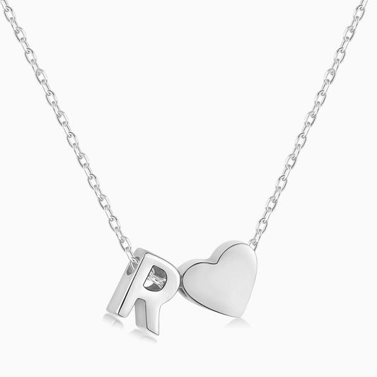R initial and Heart Necklace in Silver