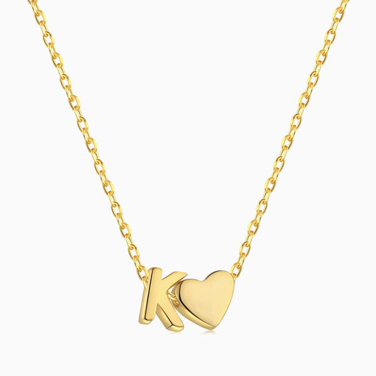 K initial and Heart Necklace in Gold