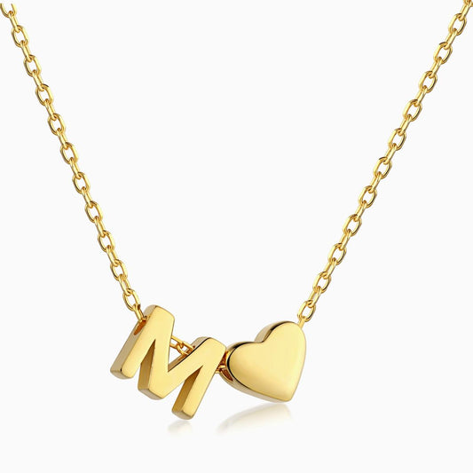 M initial and Heart Necklace in Gold