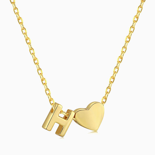 H initial and Heart Necklace in Gold