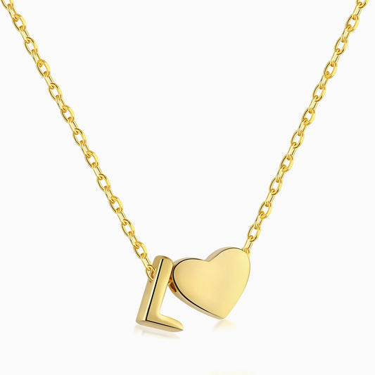 L initial and Heart Necklace in Gold