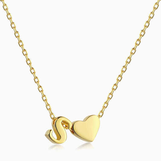 S initial and Heart Necklace in Gold