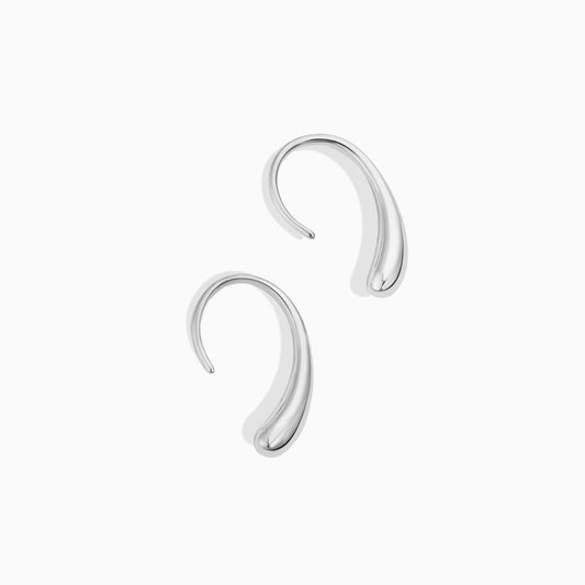 Curved Teardrop Earrings in Silver