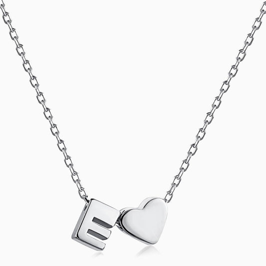 E initial and Heart Necklace in Silver
