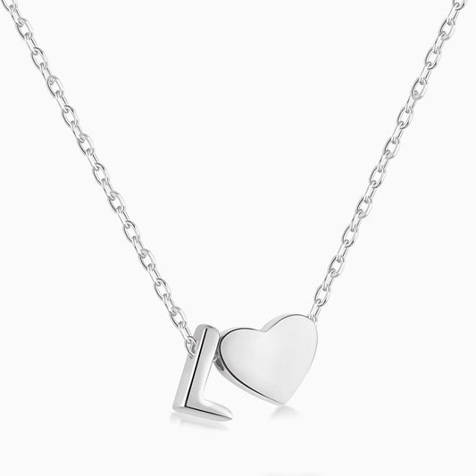 L initial and Heart Necklace in Silver